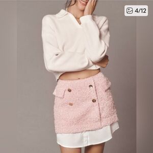 Anthropologie Pink Tweed Mini Skirt